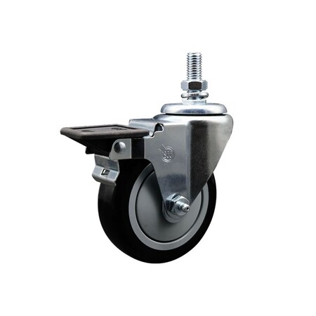 Service Caster 4 Inch Black Polyurethane 10 MM Threaded Stem Caster with Brake SCC-TS20S414-PPUB-BLK-PLB-M1015